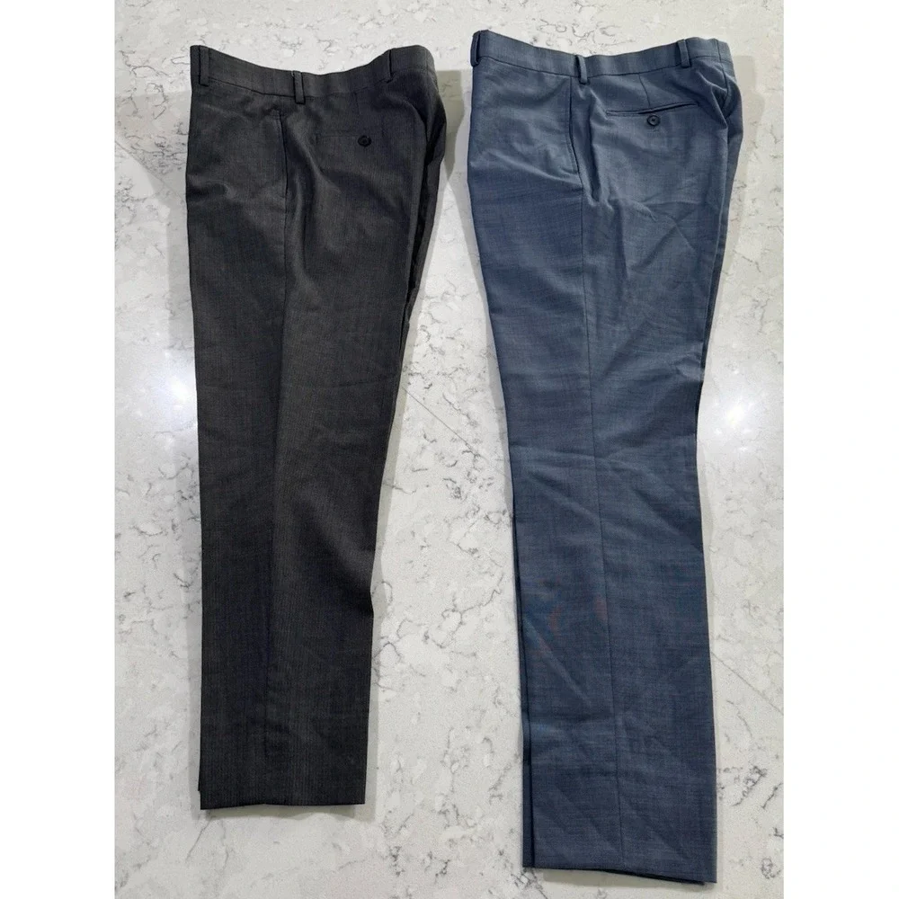 Lot 2 Kenneth Cole Awearness Mens Pants 32 Gray Blue Modern Fit Dress Pants